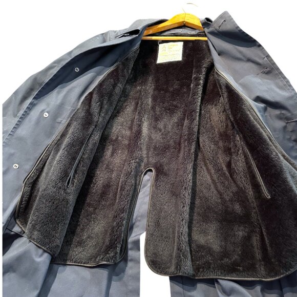 London Fog VTG men's navy trench over coat removable faux fur liner sz 40 XShort - Picture 13 of 15